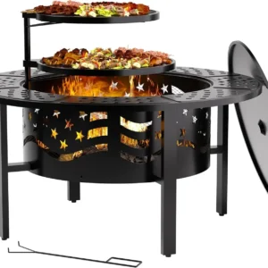 42" Wood-Burning Fire Pit with Grills, Cover & Poker