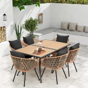 All-Weather Rattan Patio Dining Set with 60" Wood Table