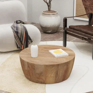 30" Round Drum Coffee Table – Vintage Reversible Wood