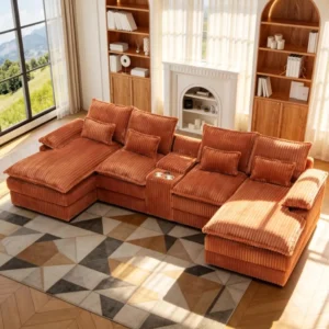 125" Corduroy U-Shaped Modular Sectional Sofa with Storage & USB