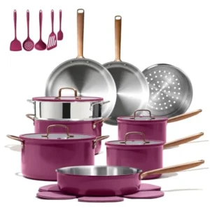 24pcs Tri-Ply Stainless Steel Cookware Set Pots and Pans for Induction Cooking Non-Toxic Outer Ceramic Layer Violet Purple