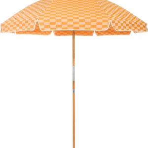 6' Boho Beach Umbrella with Scalloped Brim & Wood Pole